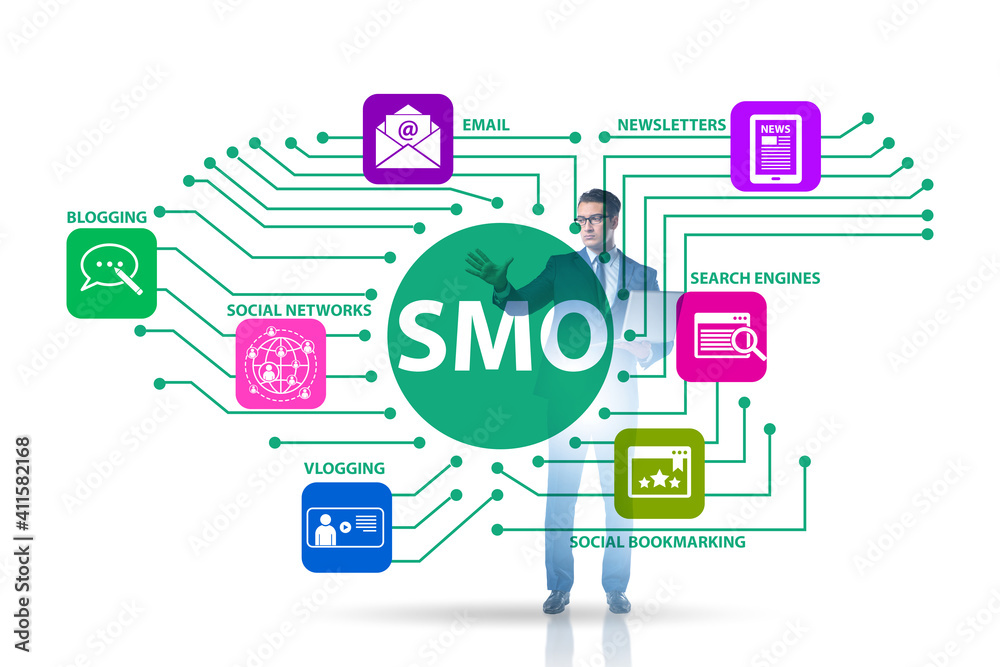 Social media optimisation concept with businessman Social media optimisation concept with businessman