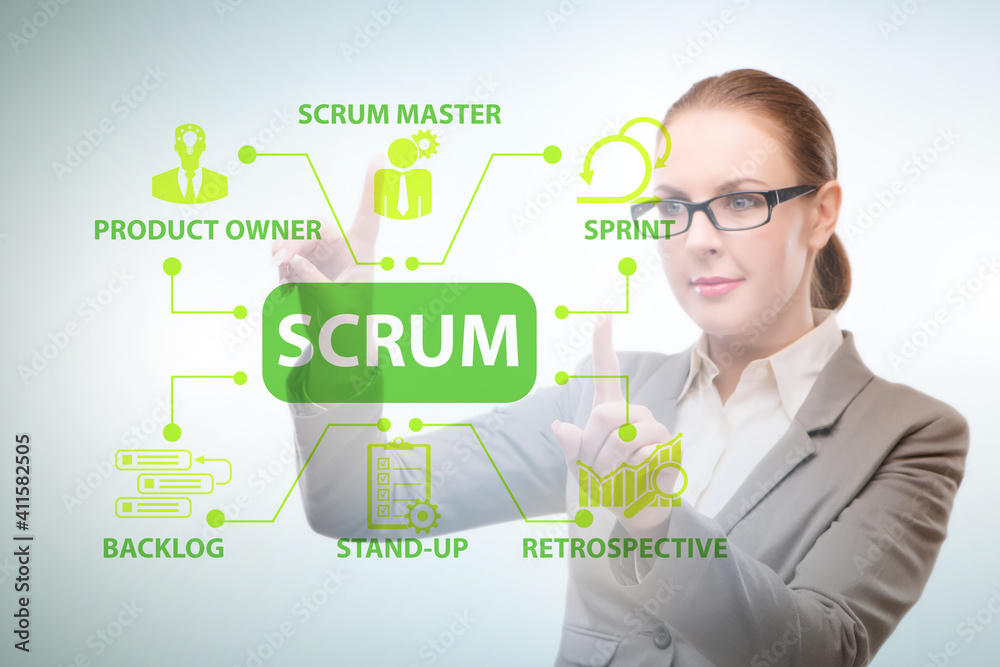 Businesswoman in SCRUM agile method concept Businesswoman in SCRUM agile method concept