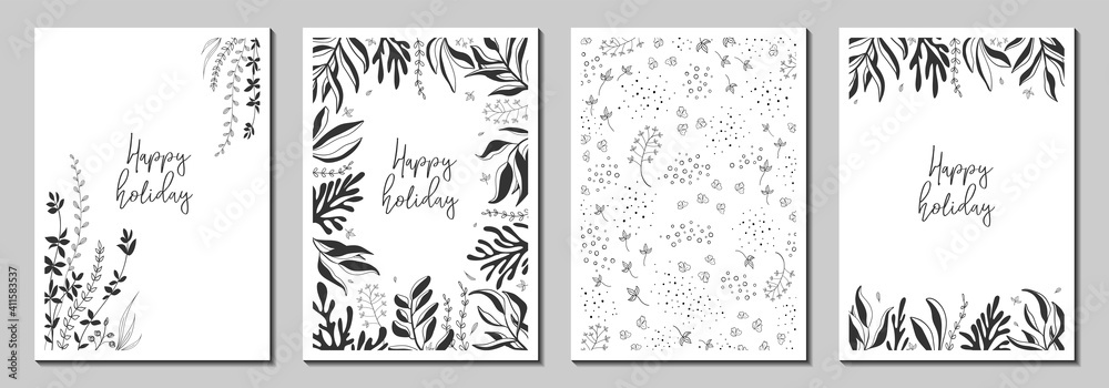 Botanical wall art. Floral vector templates with leaves, plants. Abstract natural elements. Plant print for holiday posters, greeting cards, backgrounds, covers, banners, invitations. Botanical wall art. Floral vector templates with leaves, plants. Abstract natural elements. Plant print for holiday posters, greeting cards, backgrounds, covers, banners, invitations.