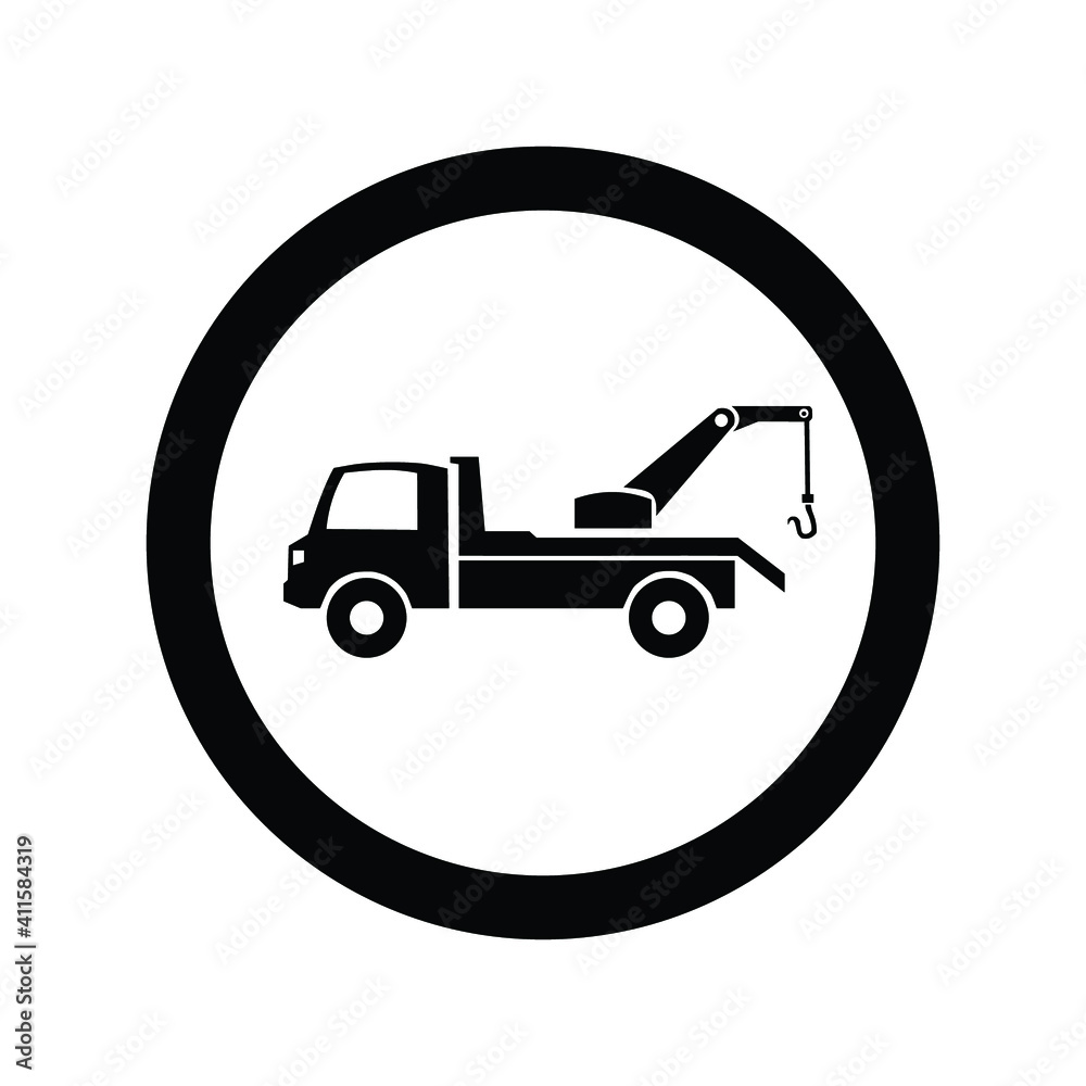 Road sign black tow truck machines vector icons Road sign black tow truck machines vector icons