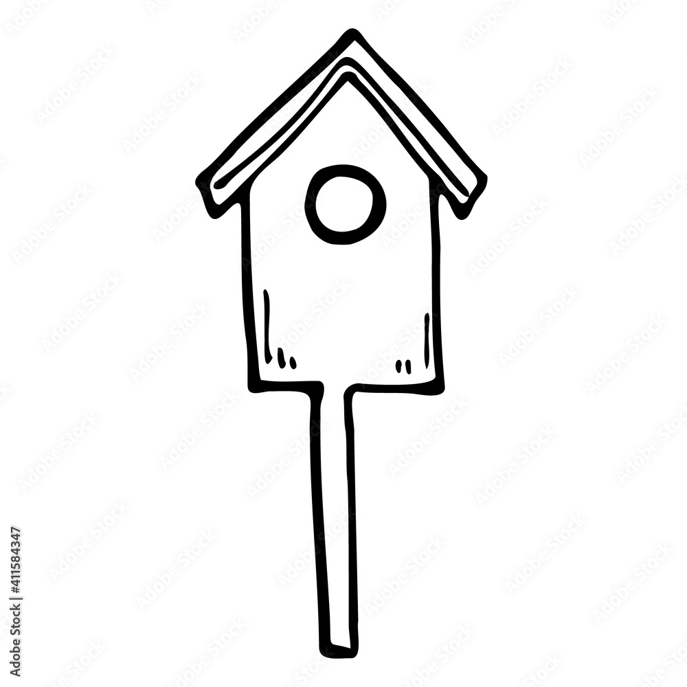 Birdhouse hand drawn vector doodle illustration. Cartoon Birdhouse. Isolated on white background. Spring season. Hand drawn simple element Birdhouse hand drawn vector doodle illustration. Cartoon Birdhouse. Isolated on white background. Spring season. Hand drawn simple element