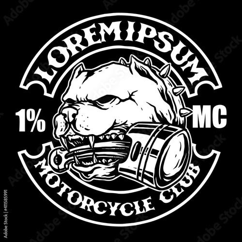 vector of bull dog with piston motorcycle in the mouth