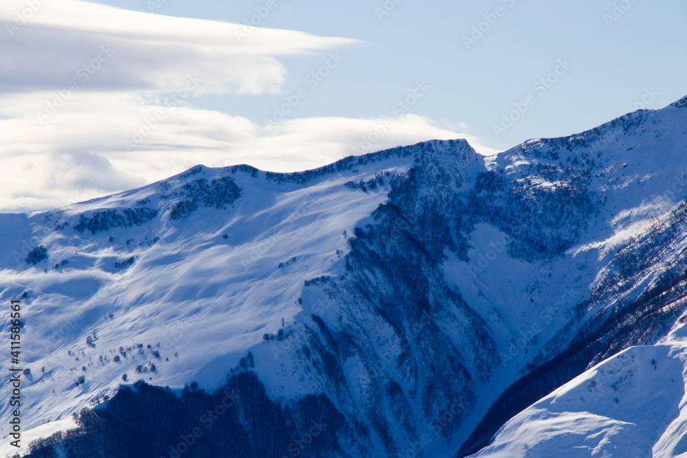 Snowy mountains landscape in Gudauri, Georgia