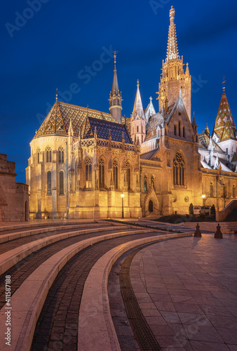 WOnderful Mathias Church in dusk in Budapest