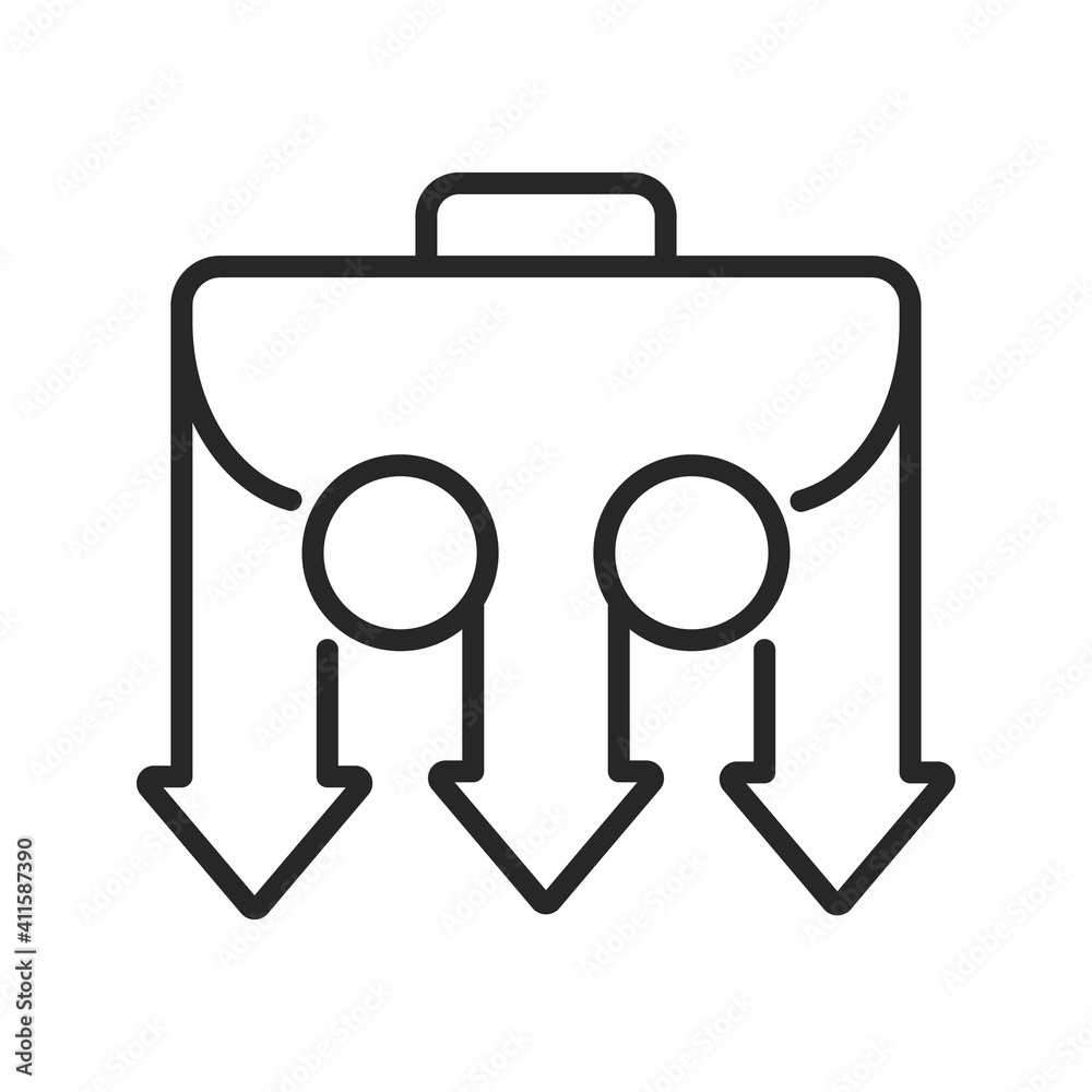 Business adaptability and flexibility. Portfolio bypasses the obstacle and moves forward in different ways. Problem solving options abstract icon for web. Vector linear thin line illustration. Business adaptability and flexibility. Portfolio bypasses the obstacle and moves forward in different ways. Problem solving options abstract icon for web. Vector linear thin line illustration.
