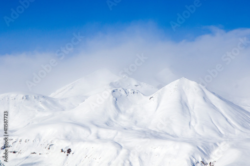 Snowy mountains landscape in Gudauri, Georgia