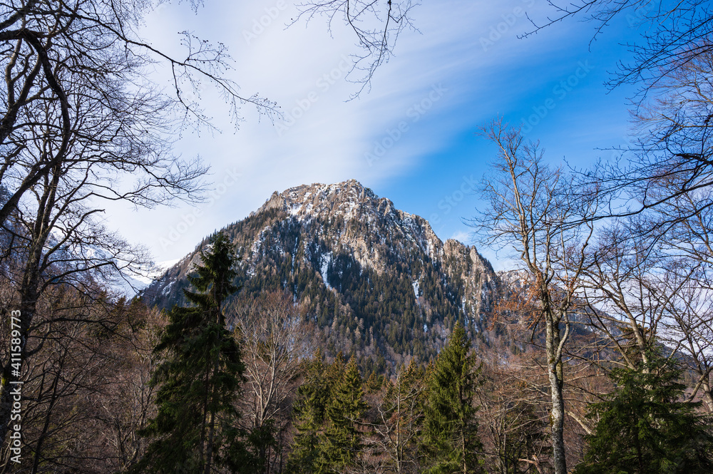 Mountain peak in Romanian Carpathians near Bucegi in winter