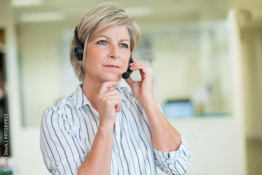 portrait of support phone operator in headset portrait of support phone operator in headset
