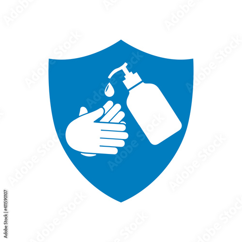 Antiseptic icon, hand sanitizers. Alcohol rub sanitizers kill most bacteria from hands and stop viruses. Sanitizer bottle, wall mounted container, liquid soap icon - vector
