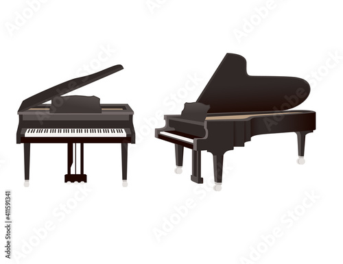 Classical wooden piaono in two sides view black color vector illustration on white background