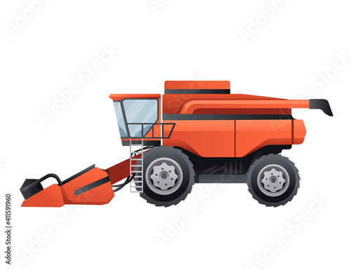 Agriculture combine harvester rural industrial farm vehicle vector illustration on white background