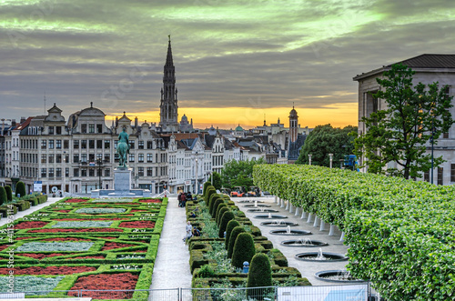 view of the Mont des Arts garden, and in the background the city center of Brussels. Belgium. Europe photo