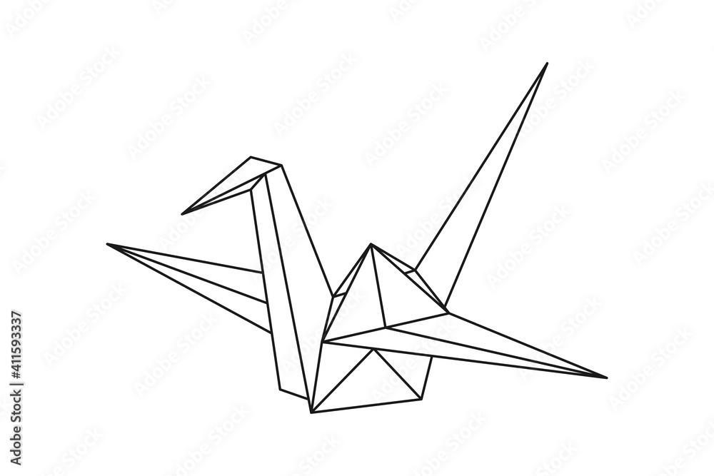 Vetor de Origami paper crane bird. Geometric line shape for art of folded  paper. Japanese origami. Vector illustration. do Stock | Adobe Stock