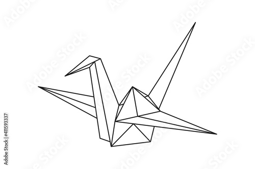 Origami paper crane bird. Geometric line shape for art of folded paper. Japanese origami. Vector illustration.