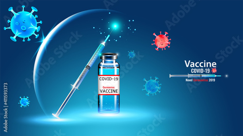 Abstract vaccine against COVID and syringes for the treatment of 2019 coronavirus infection vector background.