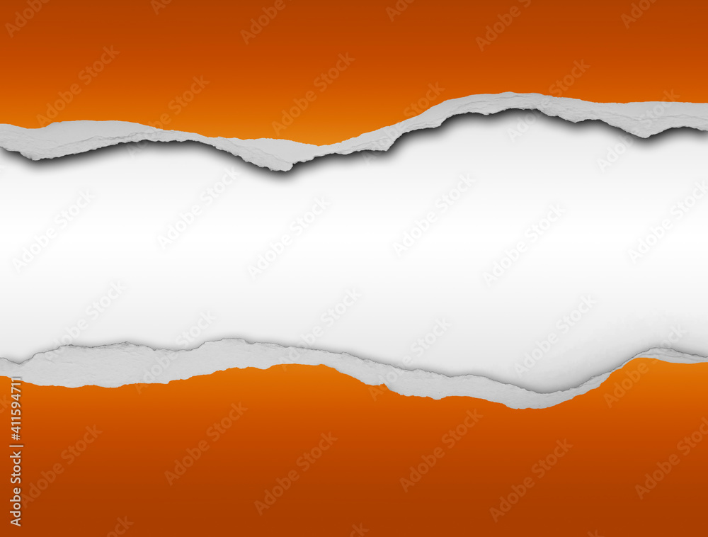 Ripped orange paper on white background