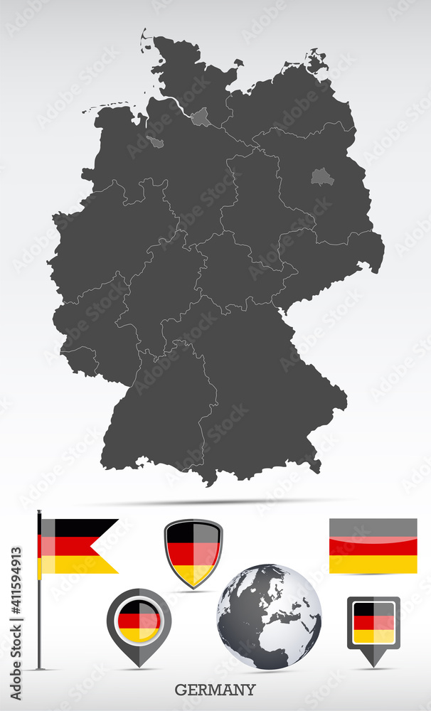 Fototapeta premium Germany map and flag set