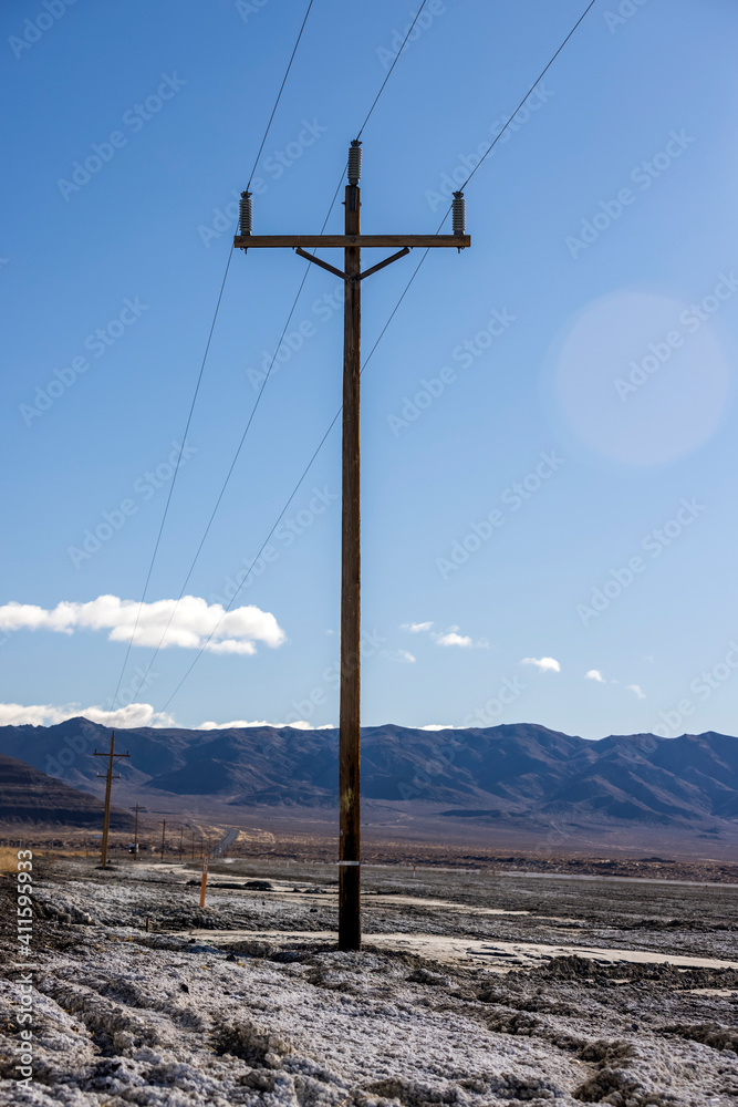 Tall telephone pole sends communications across the Nevada desert