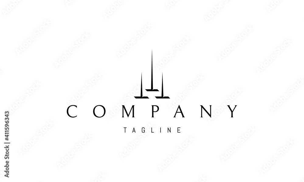 Fototapeta premium Vector logo on which an abstract image of three peaks in the form of tall buildings.