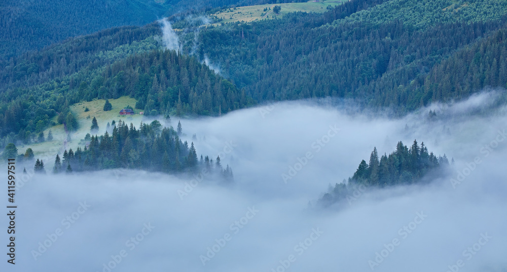 Fototapeta premium Landscape with fog in mountains