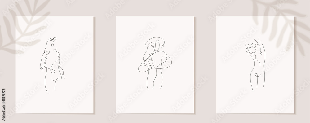 Set linear woman figure. Continuous linear silhouette of female face. Outline hand drawn of avatars girls. Linear glamour logo in minimal style for beauty salon, makeup artist, stylist