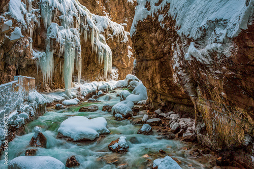 Partnach gorge in winter, Bavaria Germany. photo