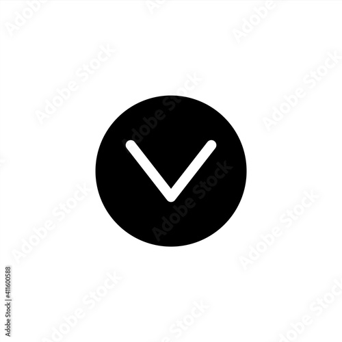 Down arrow icon in glyph or solid black style. Vector