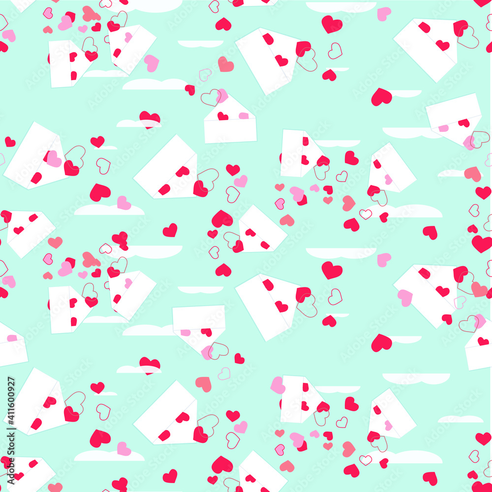 Envelope with red heart seamless pattern on blue art design stock vector illustration for web, for print, for wallpaper Envelope with red heart seamless pattern on blue art design stock vector illustration for web, for print, for wallpaper