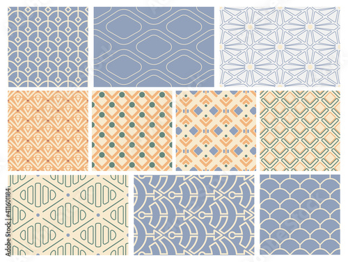 set of elegant geometry seamless patterns with abstract shapes