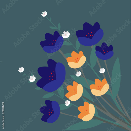 Happy woman s day. Card with flowers. Vector illustration