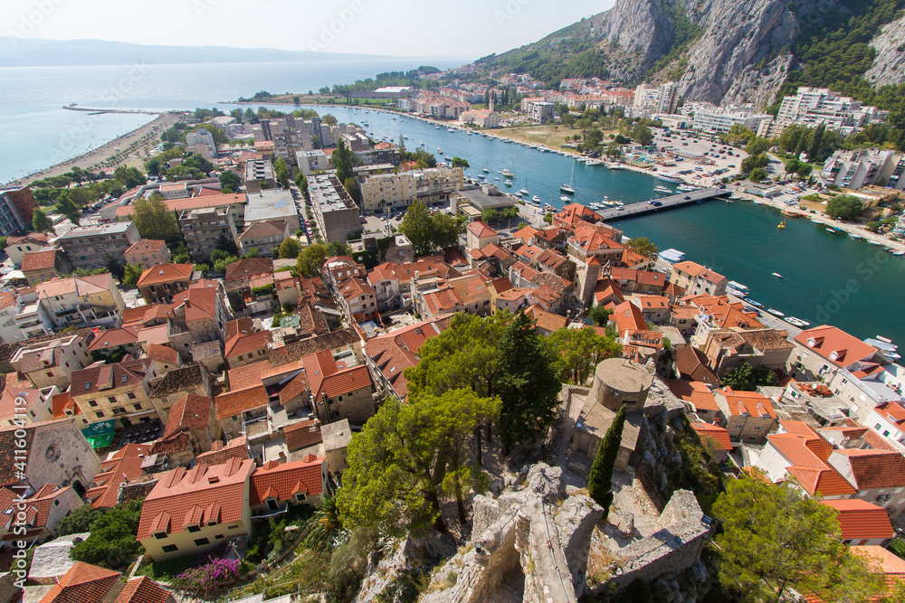 Aerial view of Omis in Croatia, Europe