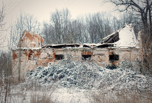 destroyed and abandoned 19th century house in Lower Silesia, Poland