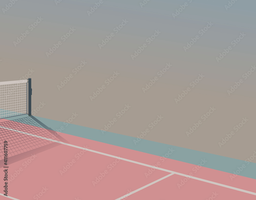 peaceful sweet pastel tennis court, modern - vintage style background illustration, minimal - nostalgic feeling