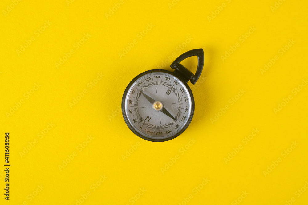 Compass on a yellow background.