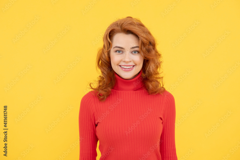 Portrait of beautiful cheerful redhead girl curly hair smiling laughing looking at camera Portrait of beautiful cheerful redhead girl curly hair smiling laughing looking at camera