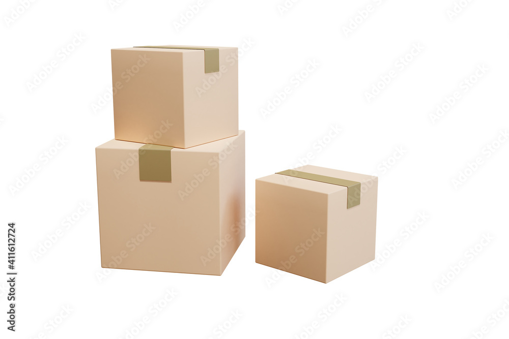3D rendering flat illustration Online shopping cargo shipping cardboard. Premium illustration