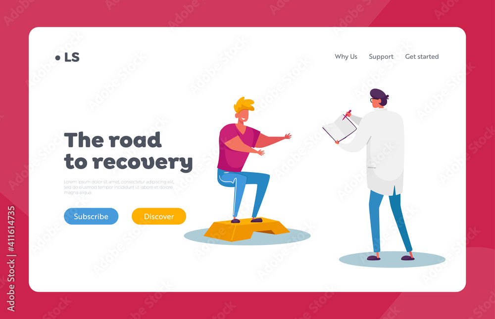 Exercises, Physiotherapy Procedures Landing Page Template. Rehabilitating Physical Activity, Rehabilitation with Doctor
