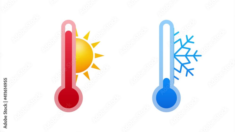 Modern thermometer, Summer background. Thermometer in cartoon style. Thermostat. stock illustration.