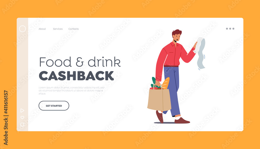 Upset Male Character Shocked with Price of Products in Store Landing Page Template. Unhappy Customer with Food in Bag Upset Male Character Shocked with Price of Products in Store Landing Page Template. Unhappy Customer with Food in Bag