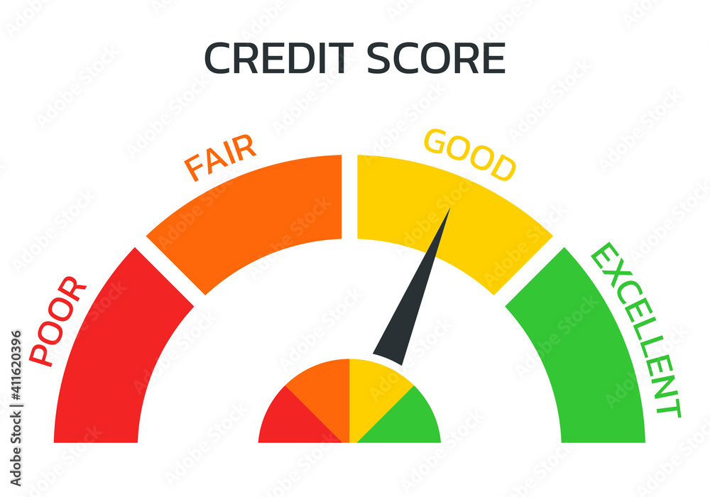 Credit score meter. Gauge, business report concept. Excellent, good