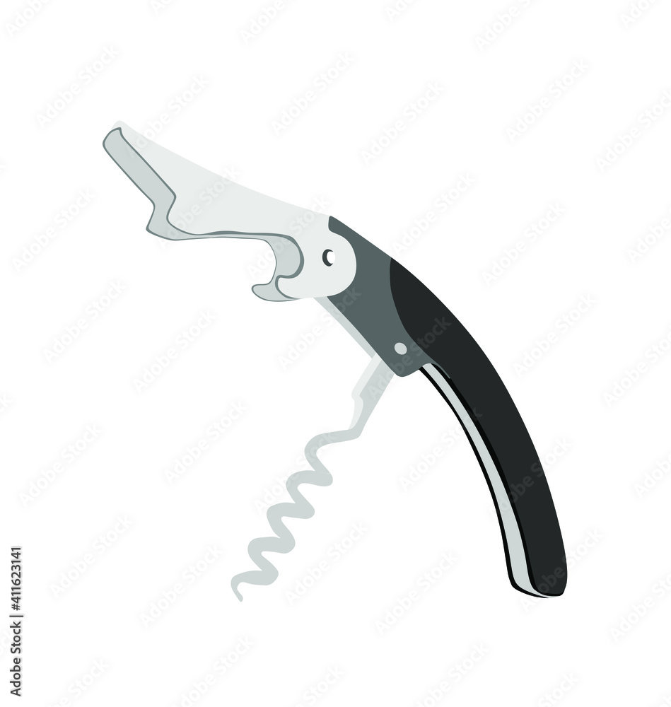 Wine bottle opener vector illustration isolated on white background. Pub and restaurant equipment for drinks. Barman and waiter tool. Corkscrew. Wine bottle opener vector illustration isolated on white background. Pub and restaurant equipment for drinks. Barman and waiter tool. Corkscrew.