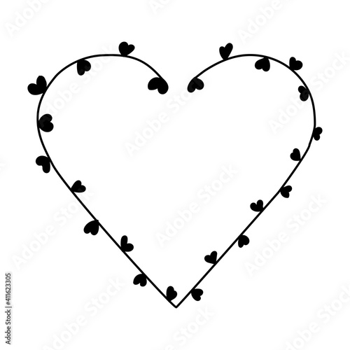 Wedding wreath in the shape of a heart of flowers and leaves. Valentines Day, Mother's Day, Birthday. Place for text. Vector illustration on isolated white background