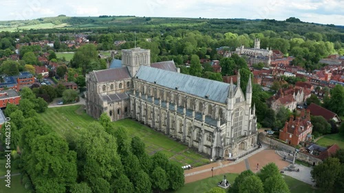 Flight over scenic Winchester Cathedral in England photo