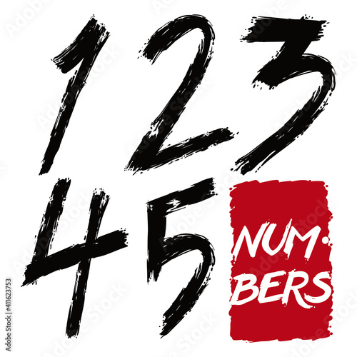 Set of numbers in brushstroke style from 1 to 5, Vector Illustration
