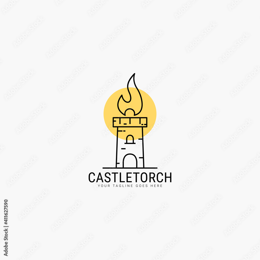 Castle torch line art minimalist logo vector illustration design Castle torch line art minimalist logo vector illustration design