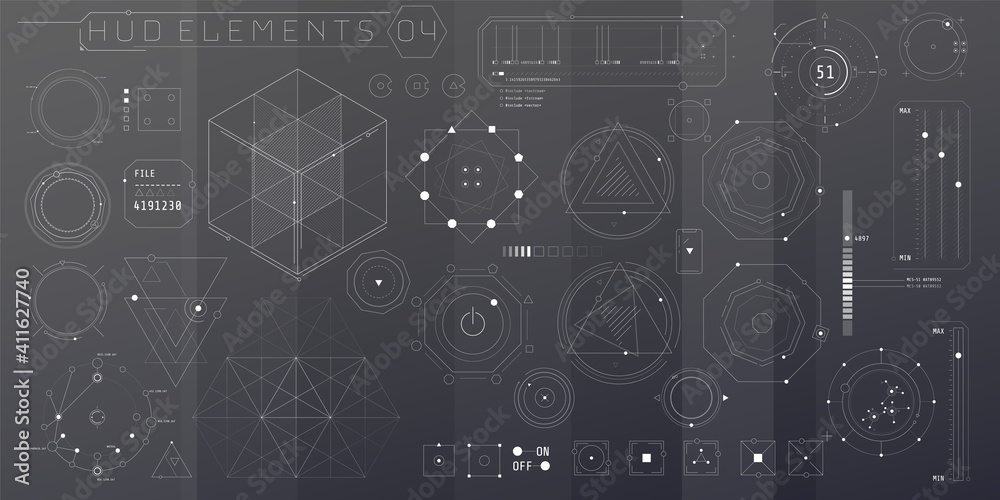 A set of HUD geometric elements for a futuristic interface.