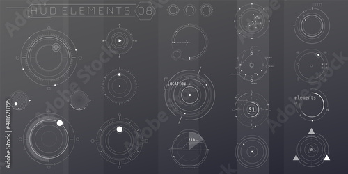 A set of HUD circular elements for a futuristic interface.