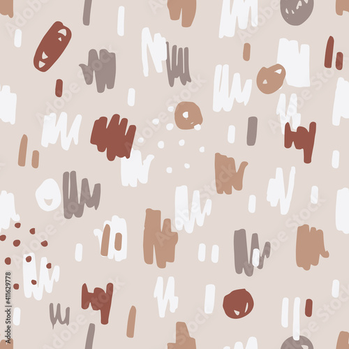 Hand drawn circle pattern of brush stroke. Vector seamless pattern texture shapes. Abstract background in boho color.