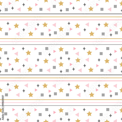 Abstract seamless pattern with squares, stars, lines and other elements