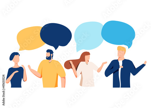 Vector illustration, flat style, people talk. People with thoughts on a white background, vector.